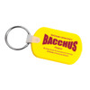 A yellow rectangular soft key tag with a circular keyring attachment and a logo present.