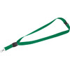 A green lanyard with a flat panel and a clip attachment, suitable for exhibitions and events.