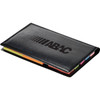 A black Slimline Sticky Memo Holder with a logo, containing colourful sticky notes in various shades.