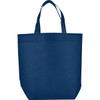 A navy blue reusable grocery bag with two handles and a simple design. It has a logo on the front.