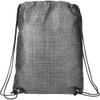 A black and grey crossweave drawstring bag featuring adjustable straps and a subtle textured design.