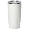 A drink bottle featuring a sleek design in white, with a clear lid and a logo displayed.