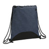 A drawstring sportspack in navy blue with a black bottom panel and a logo on the side.