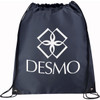 A large drawstring sportspack in navy blue, featuring a logo and black drawstrings.