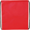 A red non-woven drawstring sportpack with black drawstrings and a simple design, featuring a logo.