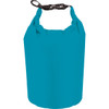 A teal waterproof outdoor bag with a drawstring closure and a black clip strap. It features a logo.
