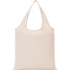 A beige all-purpose cotton canvas tote bag with two shoulder straps and a simple design.