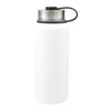 A drink bottle in white with a stainless steel lid and a black handle, part of a 3-in-1 vacuum bottle kit.