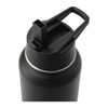 A drink bottle with a black matte finish, featuring a spout and carrying handle. Includes a logo on the body.
