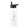 A drink bottle with a sleek white design, featuring a black lid and a logo. It holds 950ml of liquid.