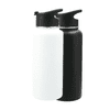 A drink bottle kit featuring a white and a black 950ml copper vacuum bottle with caps and a logo.