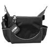 A black cooler bag featuring multiple compartments, including a drink bottle holder and a logo tag.