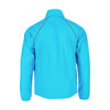 A blue packable jacket for men featuring a simple design and a logo on the back.