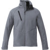 A grey Peyto Softshell Jacket for men, featuring a high collar and a zippered chest pocket. It has a branding logo.