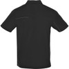 A black short sleeve polo shirt for men with a sleek design and a small logo on the side.