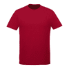 A red short sleeve tee for men, featuring a simple design and a branding logo.