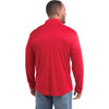 A red men's track jacket with a quarter zip, featuring a collar and a smooth, lightweight fabric.