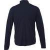 A dark navy quarter zip track jacket for men, featuring long sleeves and a simple design. It has a logo on the back.