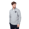 A grey quarter zip jacket for men featuring a branding logo on the chest, designed for casual wear.