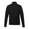 A black quarter zip jacket for men, featuring long sleeves and a collar. Includes a logo on the back.