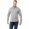 A men's quarter-zip jumper in grey, featuring a logo on the sleeve and a relaxed fit.