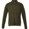 A dark green men's quarter zip jumper with long sleeves and a metal zip at the neck, featuring a logo.
