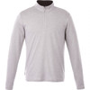 A light grey knit quarter zip jumper for men, featuring long sleeves and a zip neck. It has a logo on the side.