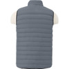 A grey men's down vest with a quilted design, featuring a high collar and a back view with no visible branding.