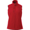 A red women's softshell vest with a zip front, featuring a high collar and a pocket on the chest.