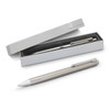 A Lamy Econ Pen with a sleek metal design, positioned next to its elegant packaging.