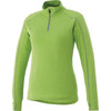 A vibrant green women's quarter zip knit jumper featuring long sleeves and a zip collar, with contrasting stitching.