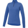 A women's quarter zip jumper in vibrant blue, featuring long sleeves and a zippered neck, with a small logo.