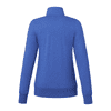 A blue women's polar fleece jacket with a full zip and high collar. The back view highlights its simple design.
