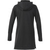 A black women's hoodie with a zip and a hood, featuring long sleeves and a relaxed fit.