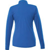 A women's half-zip jacket in blue, featuring long sleeves and a sleek design. Includes a logo on the back.