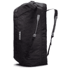 A black Thule GoPack 28 Cargo Duffel with mid blue accents and shoulder straps. Features a logo.