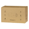 A brown cardboard box containing a Breakaway Bluetooth speaker, featuring a logo and illustrations of its features.