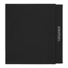 A black notebook with a matching pen, featuring a branded element on the side.