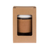 A reusable coffee cup with a cork band, presented in a simple cardboard packaging.