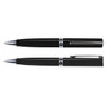 A Gemini Pen in sleek black plastic with chrome accents, displayed in two positions: one capped and one uncapped.