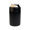 A drink bottle cooler in matte black, designed to fit standard-sized cans. It features a simple and sleek design.