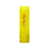 A lip balm stick in a bright yellow container labeled "Kiss Bliss" with the tagline "Your lips' new best friend."