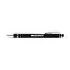 A stylus pen featuring a sleek black design with silver accents and an engraved logo.