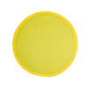 A round, collapsible disc in bright yellow, featuring a yellow fabric cover and a durable outer edge.