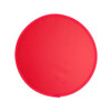 A round, bright red fabric item with a smooth surface and a stitched edge.