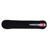A sleek red pen with a silver clip, presented on a black suede-like case.