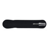 A metal pen is displayed on a black velvet-like surface. The pen features a sleek, polished design with a shiny finish.