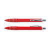A red plastic pen named Titan Pen featuring a sleek design with silver accents and grip detailing.