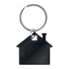 A stainless steel keytag shaped like a house, featuring a keyring attachment for easy carrying.