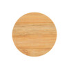 A round bamboo coaster with a smooth texture and natural wood finish. It features a small logo at the edge.